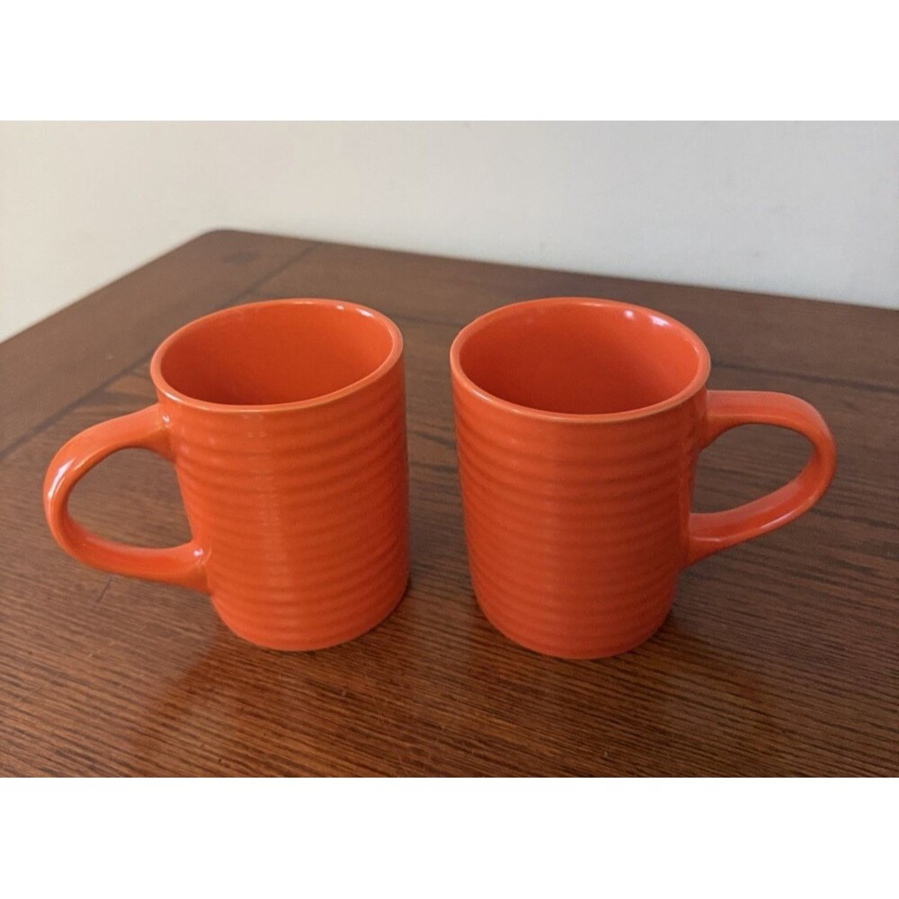 ROYAL NORFOLK Santa Fe Orange Ribbed Design 4" Tall Coffee Cup Mug Set of 2